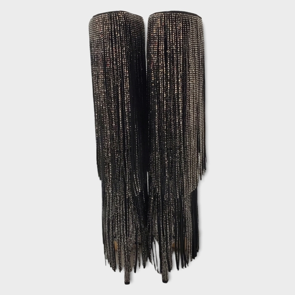 INC Ishani Bling Rhinostones Beaded Fringe Pointed Toe Knee-High Tall Boots Blac - Picture 8 of 12